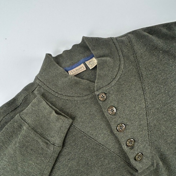 LL Bean Other - LL Bean Mens M Shawl Olive Green Waffle Knit 5-Button Henley Mock Neck Pullover